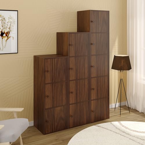 Image of BLUEWUD Calcio Combo Filing Storage Cabinet Rack Organizer Wardrobe Almirah Cupboard for Clothes with Multiple Closed Shelves for Bedroom Kitchen Living Room Home, DIY (Brown Maple) (111 X 36 X 169)CM