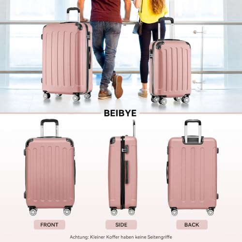BEIBYE Handgepäck Koffer M 55 cm – Kabinenkoffer aus ABS, leicht, 360° Doppelrollen, Reisekoffer für Kurzreisen,Rosa Gold – Ansicht 3