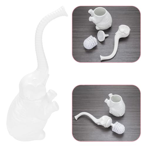 Image of Bathroom Toilet Brush Set Cute Modern White Ceramic Toilet Bowl Cleaning Brushes for Bathroom Decorative Toilet Scrubber Brush and Holder for Home RV Bathroom Cleaning Gift (Elephant)
