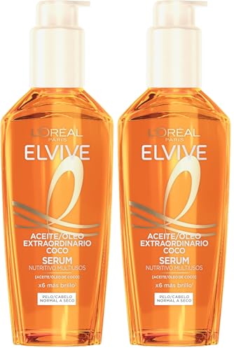 L'Oreal Paris Elvive Aceite Extraordinario de Coco, Tratamiento Universal, Para Pelos Normales a Secos y Sin Brillo, 100 ml (Paquete de 2)