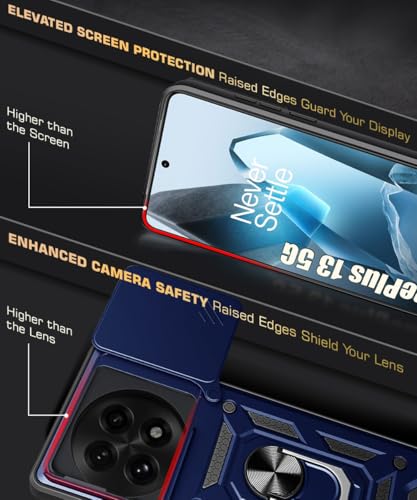 Image of WOW IMAGINE Tough Armor Bumper Mobile Back Case for 1+ OnePlus 13 5G | Sliding Camera Shield Cover | Shock Proof 360 Protection | Hybrid PC + TPU | Ring Holder with Kickstand - Blue