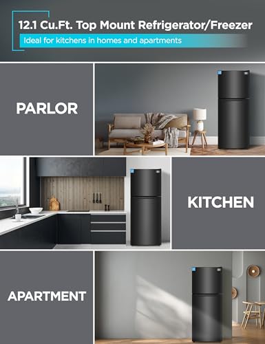 BLACK+DECKER 12.1 Cu. Ft. Top Mount Refrigerator with Freezer, 2 Door Refrigerator with Top Freezer and Adjustable Temperature Control, For Homes and Apartments, ENERGY STAR, BR1210HB, Black - Image 3