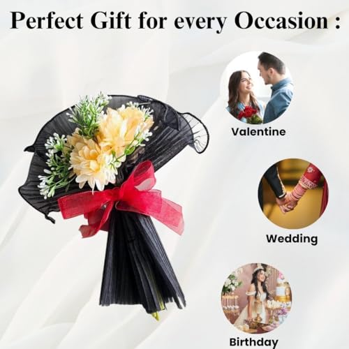 Image of SATYAM KRAFT 1 Pcs Artificial Flower Bouquet for Him Her | Romantic Decor for Valentine, Anniversary, Wedding, Birthday | Home, Table Office Decoration (Black Floral Bouquet)