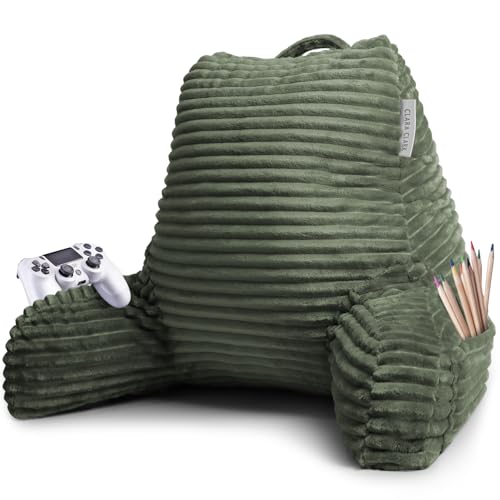 Clara Clark Reading Pillow for Bed Adult – Back Pillow for Sitting in Bed, Standard Bed Pillows for Sitting Up in Bed, Foam Bed Chair Pillow, Olive Green Bed Rest Pillow