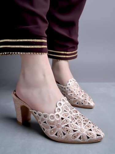 Image of Shoetopia Women's & Girl's Party Ethnic Block Heels Mules Sandals Design, Comfortable Casual & Party Footwear