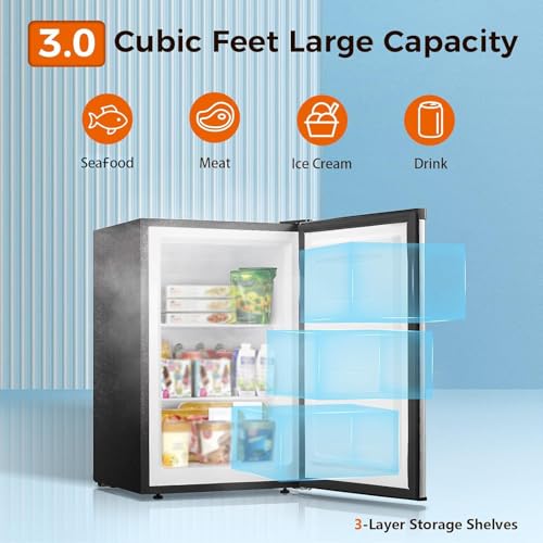 Image of Kismile Upright Freezer,3.0 Cu.ft Mini Freezer with Reversible Single Door,Removable Shelves,Small Freezer with Adjustable Thermostat for Home /Dorms /Apartment /Office (Black)