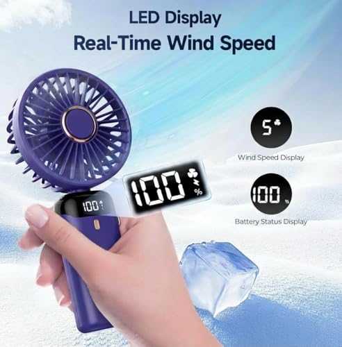 Image of Rechargeable Portable Handheld Fan,3000mAh Battery Operated Mini Fan,5 Speeds and LED Display,Long Lasting Desk Fan for Office,Bedroom,Outdoor Activities and Travel (Purple)