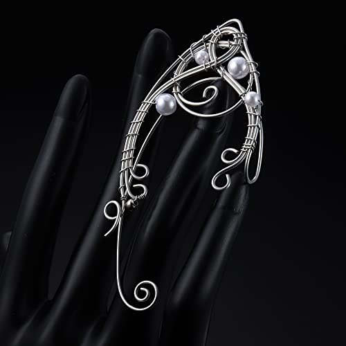 Sailimue Elf Ear Cuffs Handmade Clip-On Earrings Handcraft Hollowed Leaf Pearl Beads Wing Tassel Filigree Elf Ear Jewelry For Fantasy Fairy Ears Elven Cuff Wrap Earrings Halloween Cosplay Costume #TOP3