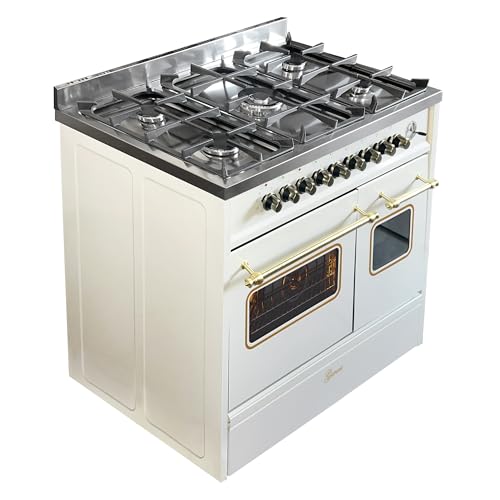 Gurari GCH E 916 Cr R - Estufa de gas (90 cm, con doble horno eléctrico, gas natural y propano • 5 fuegos de gas • Cocina independiente de 90 cm en diseño retro - imagen 2