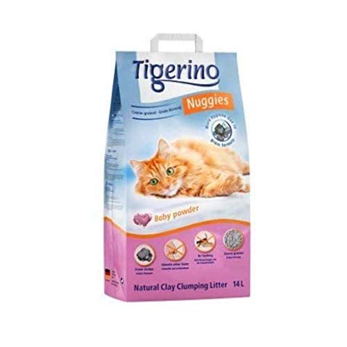 Tigerino Nuggies Cat Litter 2 x 14L Babypowder Scent Coarse-grain Clumping Cat Litter Made from 100% Natural Clay Very Hygienic Low in Dust Highly Absorbent for Long-haired Cat