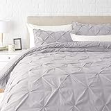 Amazon Basics Pinch Pleat Down-Alternative Comforter Bedding Set - Full / Queen, Light Grey