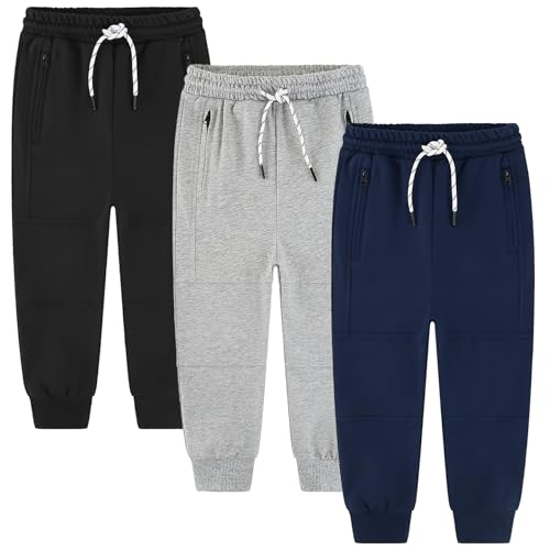 Bumeex Toddler Boys Sweatpants Joggers Pants Cotton Fashion Fall Winter Spring Double Knee Athletic Sweat Pant with Zipper Pockets Clothes Outfits Black/Grey/Navy 4t