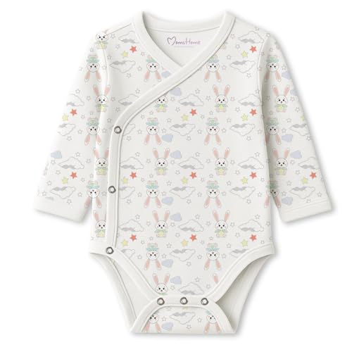 Image of MOM'S HOME Organic Cotton Front Open Kimono Onesie For Newborn Baby | New Born Clothing For Boys & Girls | 0-6 Months | Pack of 1