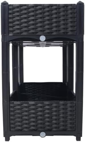 LuckyNote】Raised Beds - Elevated Planter Garden Box with Drainage Plug Raised Garden Beds for Vegetable/Flower/Herb Outdoor Standing Planter Beds Gardening Kit,31.5"x15.7"x27.7" (Black)