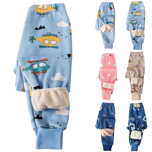 Girls Boys Fleece Joggers Sweatpants Cute Helicopter Graphic Sherpa Lined Winter Warm Elastic Waist Pants with Pocket