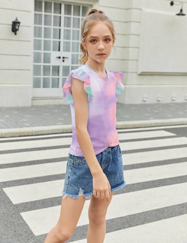 Image of Arshiner Girls Shirt - Short-Sleeve Twist Front T-Shirt for Girls with Cute Flying Sleeves - Summer Blouse Tunic Tee Tops
