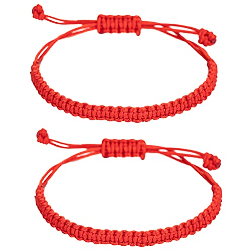 2PCS String Bracelets for Women Men Handmade Red Black Buddhist Tibetan Woven Rope Bracelet for Protection and Luck Friendship Bracelet