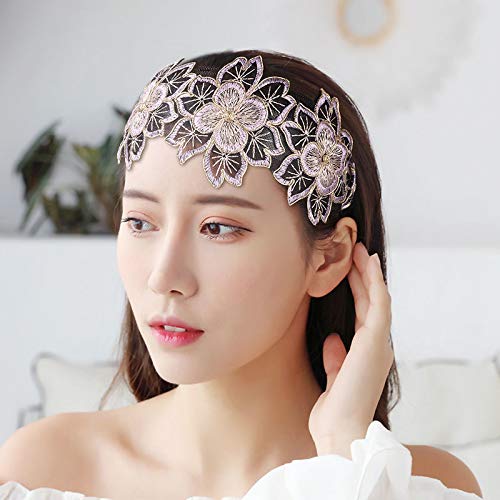 Honey Bean Women's Wide-Brimmed Lace Flower Headband, Breathable Women’s Headwear, Multifunctional Fashion Headband, Headband Hairpin, Shiny Female Crown Curling Hairband (Champagne Gold) #TOP6
