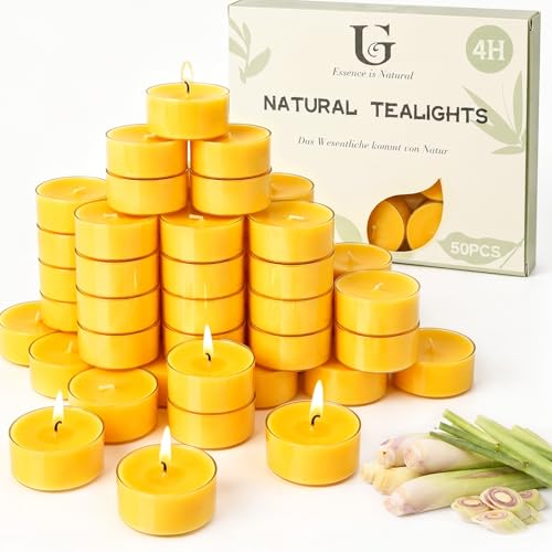 50 Pack Citronella Tea Light Candles 4-Hour Burn Mosquito Candle for Outdoor & Indoor Use Yellow Insect-Repellent Citronella Candles for Patio Garden Camping Home