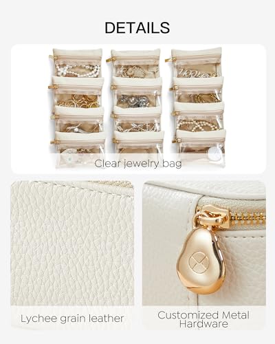 Vlando Travel Jewelry Case,Jewelry Box with 12 Velvet Jewelry Pouch Jewelry Travel Organizer for Women Girl Jewelry Case Necklace Rings Earrings Bags Wedding Gifts (White)3