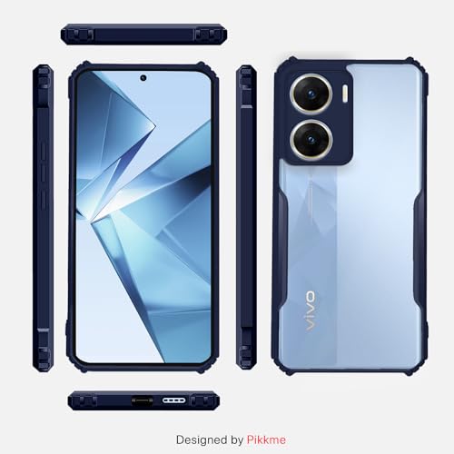 Image of Outlouders Back Cover for Vivo V29e 5G | Ultra Hybrid Transparent | Full Camera Protection | Raised Edge | Crystal Clear Bumper Case (Blue)