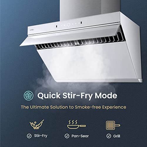 Fotile Jqg7505-W 30" Under-Cabinet Or Wall-Mount Range Hood | Dual Dc-Motor | Slant Vent Series | Motion Activate| Touchscreen With 4 Speed Level | Modern Kitchen Pure White Schott Glass #TOP3