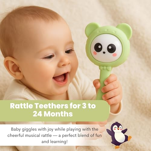 Image of THE LITTLE LOOKERS Teether for Baby | Musical Rattle Teethers for 3 to 24 Months | Silicone Rattle Teether | BPA-Free for Easy Teething | Jhunjuna, Baby Feeding Toys (Green)