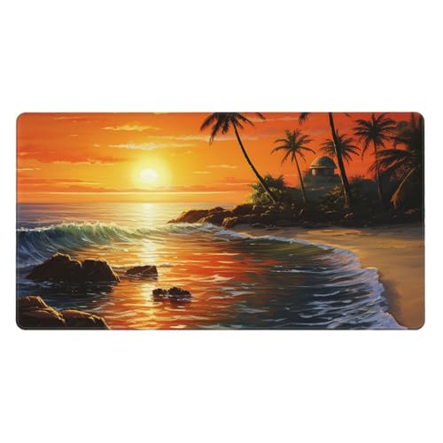 Tapis de souris pour clavier d'ordinateur grand format soleil et palmiers exotiques