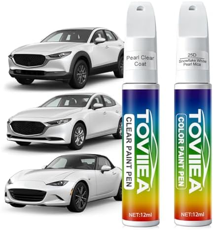 TOVIIEA Snowflake White Pearl Mica(25D) Touch Up Paint Compatible with MAZDA,2-In-1 Car Paint Scratch Repair Pen,Car Paint Scratch Repair Kit for Scratches,Chips & Nicks,2-PCS SET