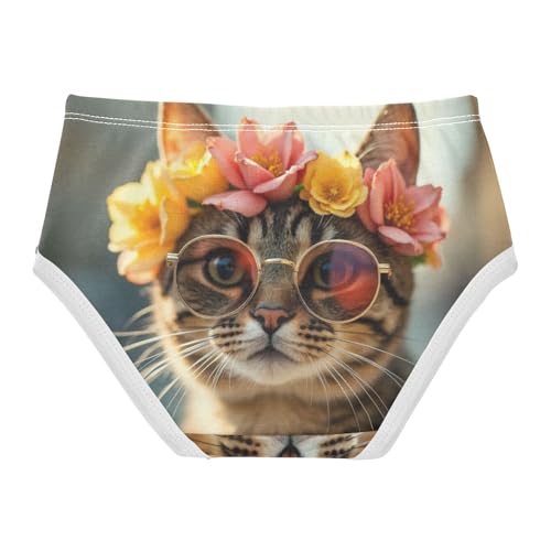 Cat Wearing Glasses Floral Girls Underwear Toddler 2t Cotton Little Girl Panties Aesthetic Briefs Girls Undies2