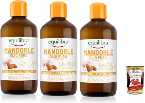 3x Equilibra Corpo reines Mandelöl, Süßmandelöl, schützend, pflegend und elastisch machend 250 ml + Italian Gourmet Polpa 400g