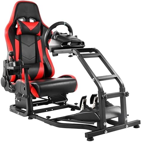Dardoo G29 Adjustable Gaming Sim Cockpit With Red Seat Fits for Logitech G920 G923,Thrustmaster T300 Racing Steering Wheel Stand, Not Including Steering Wheel, Pedal and Handbrake Cover