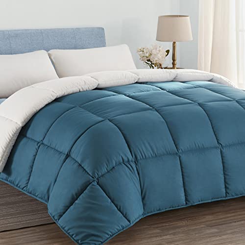 Seward Park Down Alternative Comforter Queen Full Size Lightweight Soft Duvet Insert Fluffy Warm All Season Reversible Bed Quilted Teal White
