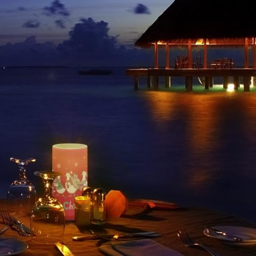 Image of Poceacles LED Flameless Candles Battery Operated Candles Christmas Decor Flickering Wick Pillar Tealight for Home Outdoor Decor, Porch Goose Merry Christmas Print