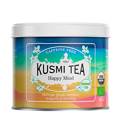Kusmi Tea – Happy Mind – Organic Herbal Tea with Dragon Fruit, Turmeric, Apple, Chili Pepper, Moringa, Lemon & Ginger – Caffeine Free – Loose Leaf Tea – Tin Box of 3.5 oz – Quantity for about 50 cups