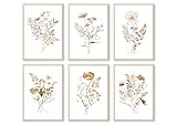 6Pcs Watercolor Flower Wall Art Colorful Wildflowers Canvas Botanical Prints Neutral Floral Poster Neutral Vintage Picture Boho Painting Minimalist Bouquet Wall Decor for Living Room Bedroom Unframed