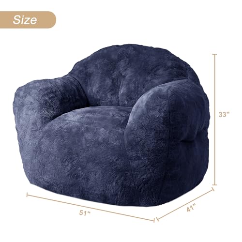 Image of GarveeHome Bean Bag Chair with Filler, 51 inch Giant Bean Bag Sofa for Adults Kids, Soft Cozy Large Beanbag Sofa Chair with Armrests for Living Room Bedroom, Navy