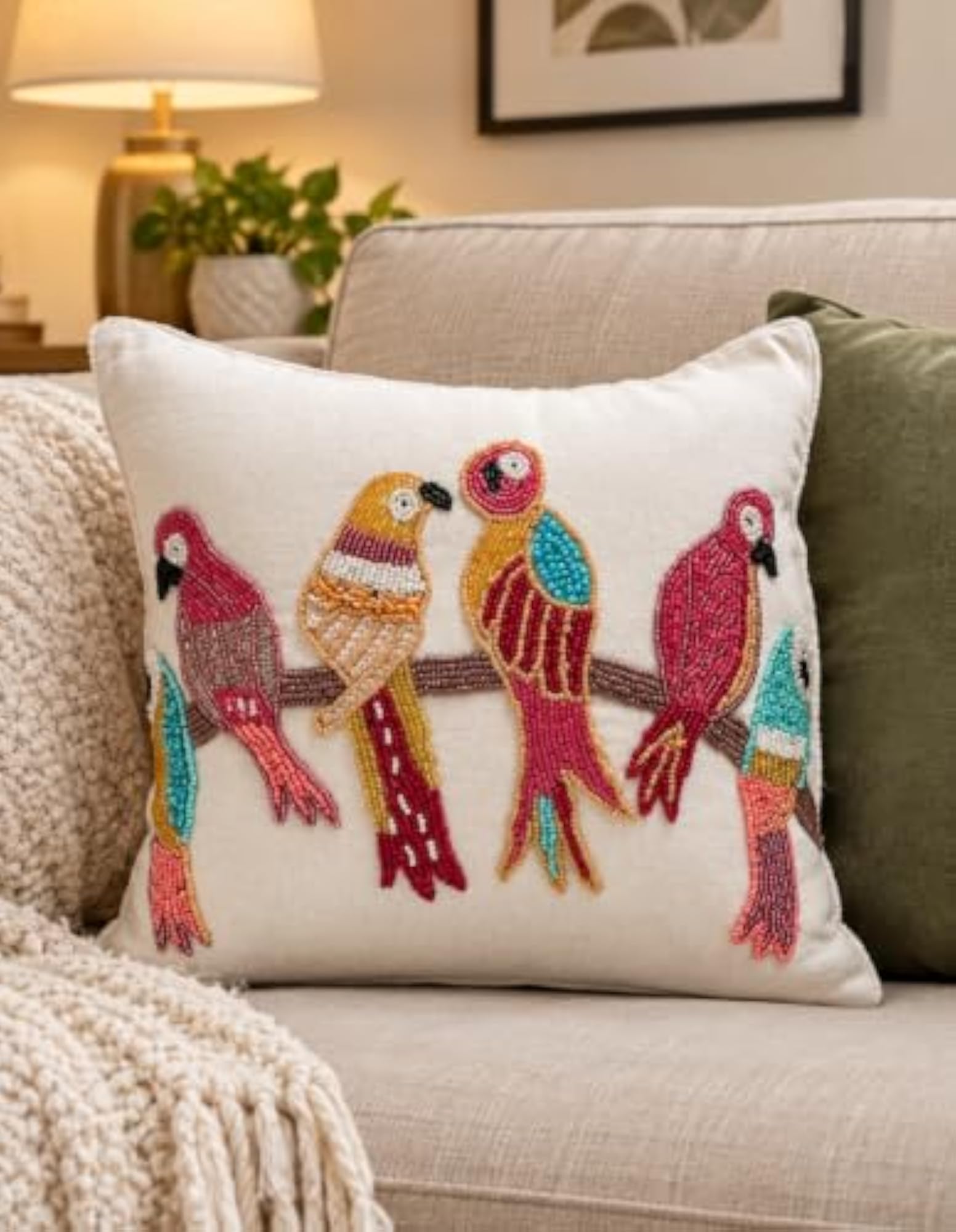 Handmade Design Beaded Cushion Cover
