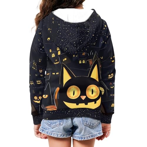 Halloween Hoodie Unisex with Zipper Pockets Sweatshirt for Kids 6-16Y3
