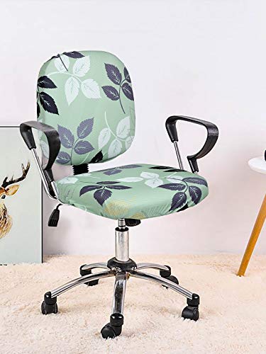 Image of Cortina Office Chair Slip Covers | Soft Stretchable Polyester Elastic Spandex Fabric | Corporate Rotating Chair Cover | Removable Chair Case | Machine Wash | Floral Print - Green | Cover Set of 1