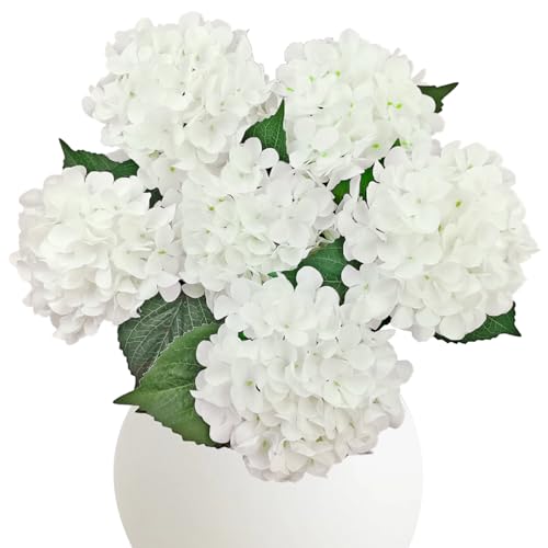 6Pcs White Hydrangea Artificial Flowers, Bulk Silk Fake Flower With Stems, Faux Hydrangeas Bouquets For Home Décor, Wedding, Party, And Office Table Centerpieces.