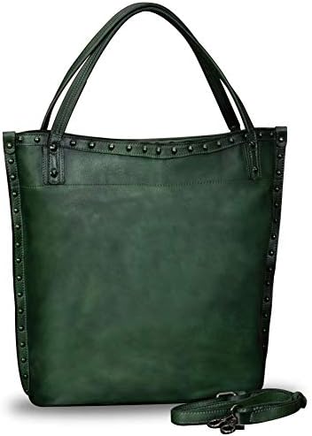 IVTG Genuine Leather Shoulder Bag for Women Work Tote Vintage Handmade Top Handle Large Capacity Handbag Satchel Purse (Green)