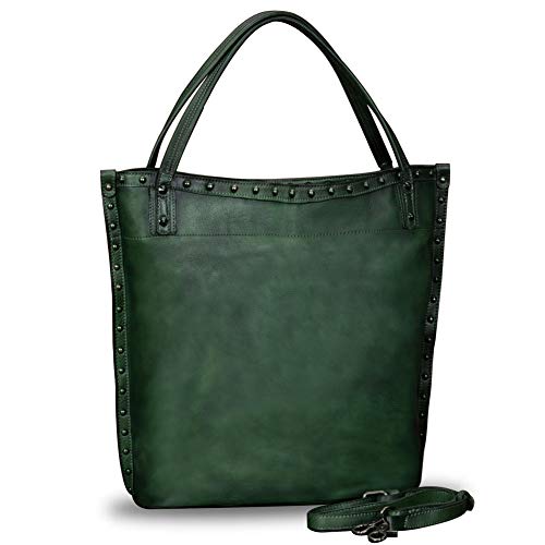 Ivtg Genuine Leather Shoulder Bag For Women Work Tote Vintage Handmade Top Handle Large Capacity Handbag Satchel Purse (Green) #TOP14