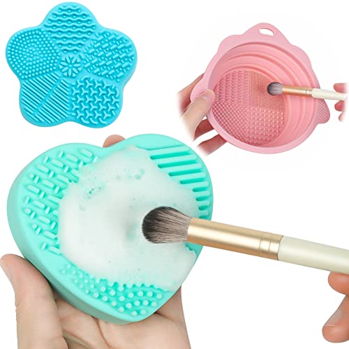 3 Pack Makeup Brush Cleaner Mat Silicone Heart Makeup Brush Cleaning Pad And Foldable Bowl Rubber,Starfish Shape Cleaning Tool,Make Up Brush Washer For Women Makeup Brushes,Powder Puffs,Sponges #TOP2
