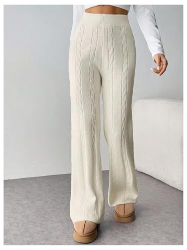 Verdusa Women's Cable Knitted Flared Loung Pants High Waist Warm Knitwear Winter Pants3