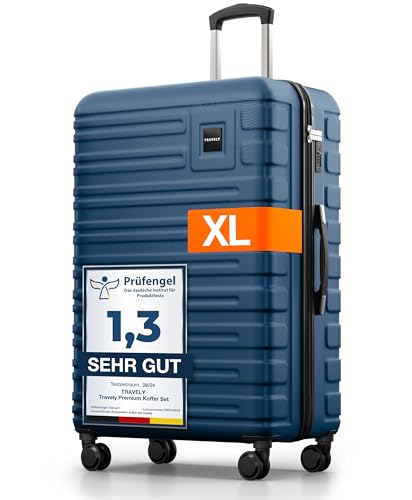 Travely Polycarbonat Koffer Groß 77cm XL - 100L Innenvolumen - 158cm Gurtmaß, sehr robuster Hartschalenkoffer mit sanften Rollen & TSA Schloss, Reisekoffer, Handgepäck Koffer, Reisekoffer mit Rollen