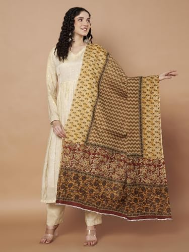Image of Women's Striped Pattern Pure Cotton Jaipuri Printed Dupatta Lightweight Soft Comfortable Traditional Design