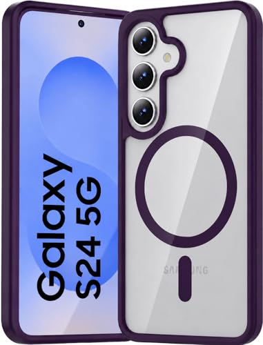 Image of ArmourPro MagSafe Compatible Case for Samsung Galaxy S24, Magnetic Wireless Charging Back Cover with Clear Back, Flexible TPU Bumper, Camera Protection | Purple