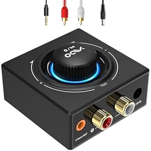 YMOO Bluetooth 5.3 Receiver for HiFi, Wireless Audio Adapter with AUX 3.5mm/RCA Jack, Long Range Music Adaptor Volume Control for Home Stereo/Amplifier from Smartphone/PC, Dual Link for Two Speakers