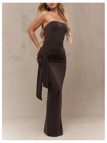 Milumia Women's Tie Knot Strapless Bodycon Dress Cocktail Sexy Maxi Tube Dresses3
